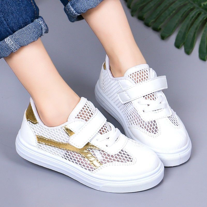 ASSKLO Boys and girls net shoes 2025 new fashion big kids hollow student board shoes children's breathable mesh small white shoes
