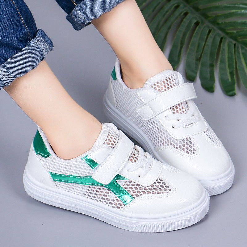 ASSKLO Boys and girls net shoes 2025 new fashion big kids hollow student board shoes children's breathable mesh small white shoes