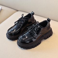 Girls Boys Leather Shoes Solid Black Kid Shoes Spring Autumn Baby Casual School Shoes British Style Children Shoes for Show  Glossy side Soft Bottom rubber thick bottom shoes Hot Black 31