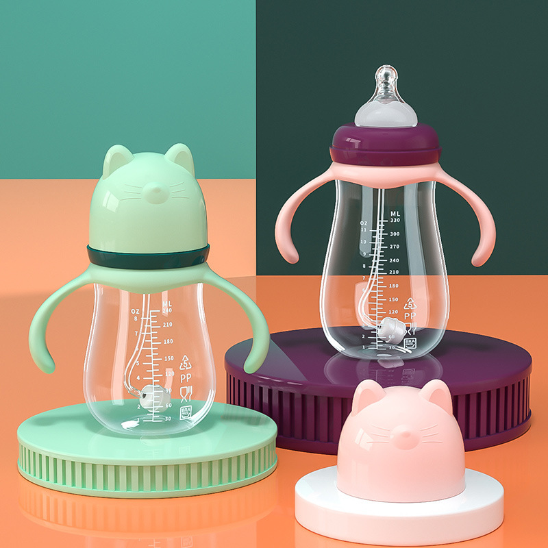 New Baby Bottle Mom Easy PP Baby Feeding Bottle, Nipple, Cross Hole Bottle, Breast Milk Bottle, Nipple, Silicone Straw, Bottle with Handle, Baby Water Bottle, Baby Bottle without BPA