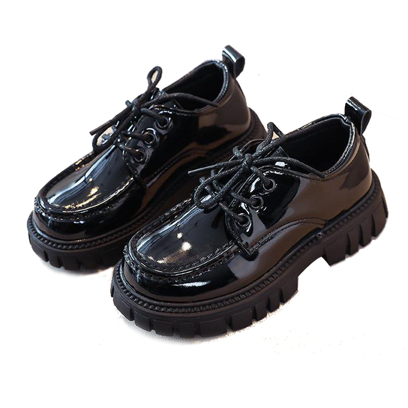 luxury school shoes Girls Boys Leather Shoes Solid Black Kid Shoes Spring Autumn Baby Casual British Style Children Shoes for Show  Glossy side Soft Bottom rubber thick bottom shoes Hot student-shoes