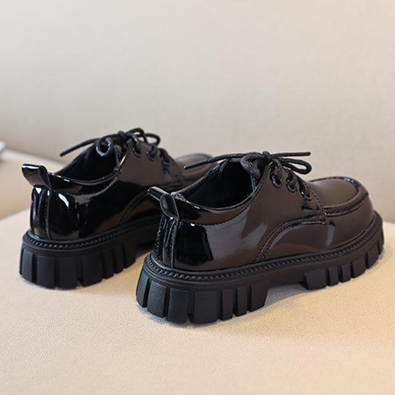 luxury school shoes Girls Boys Leather Shoes Solid Black Kid Shoes Spring Autumn Baby Casual British Style Children Shoes for Show  Glossy side Soft Bottom rubber thick bottom shoes Hot student-shoes