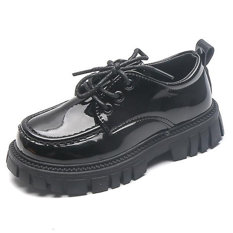luxury school shoes Girls Boys Leather Shoes Solid Black Kid Shoes Spring Autumn Baby Casual British Style Children Shoes for Show  Glossy side Soft Bottom rubber thick bottom shoes Hot student-shoes