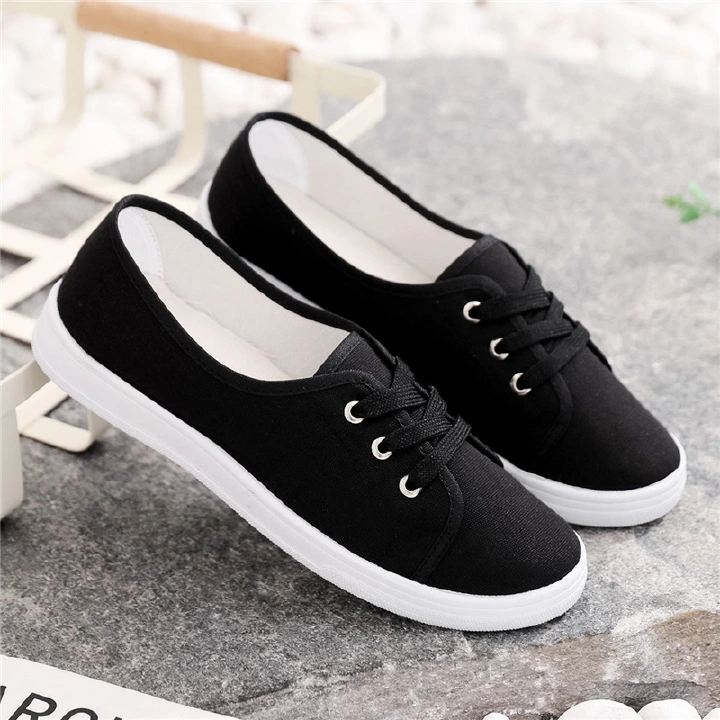 ASSKLO New rubber shoes sole flats shoes women's canvas shoes Korean version shallow casual flat breathable lightweight versatile canvas shoes student shoes nurse shoes