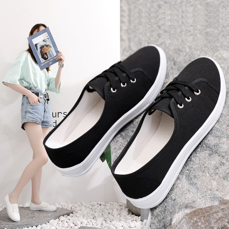 ASSKLO New rubber shoes sole flats shoes women's canvas shoes Korean version shallow casual flat breathable lightweight versatile canvas shoes student shoes nurse shoes