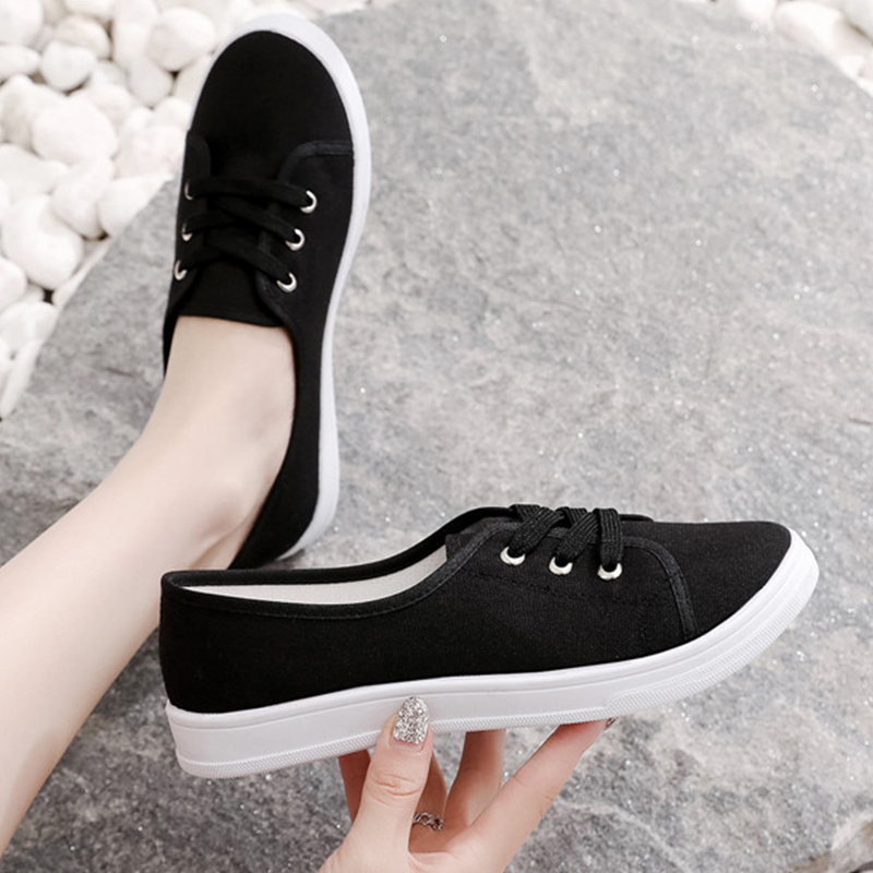 ASSKLO New rubber shoes sole flats shoes women's canvas shoes Korean version shallow casual flat breathable lightweight versatile canvas shoes student shoes nurse shoes