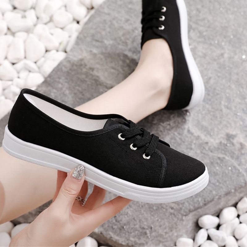 ASSKLO New rubber shoes sole flats shoes women's canvas shoes Korean version shallow casual flat breathable lightweight versatile canvas shoes student shoes nurse shoes