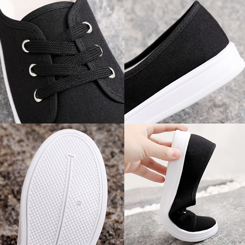 ASSKLO New rubber shoes sole flats shoes women's canvas shoes Korean version shallow casual flat breathable lightweight versatile canvas shoes student shoes nurse shoes