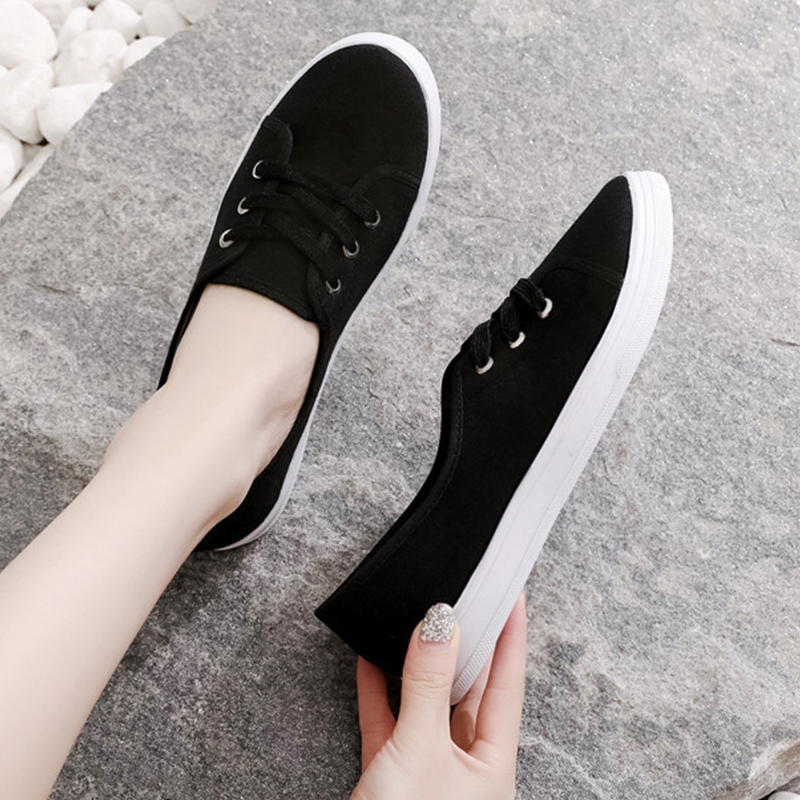 ASSKLO New rubber shoes sole flats shoes women's canvas shoes Korean version shallow casual flat breathable lightweight versatile canvas shoes student shoes nurse shoes