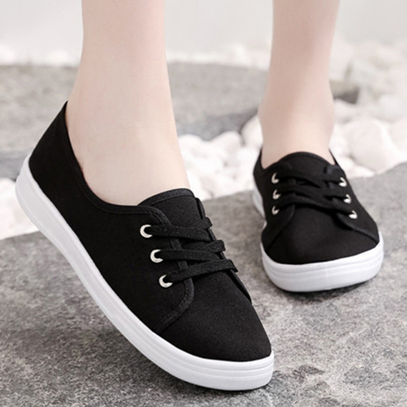 ASSKLO New rubber shoes sole flats shoes women's canvas shoes Korean version shallow casual flat breathable lightweight versatile canvas shoes student shoes nurse shoes