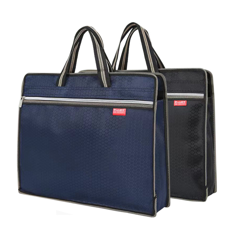 Large capacity conference bag, file bag, office handbag, work portable file bag, canvas waterproof information bag, conference bag, Oxford cloth handbag, double layer zipper