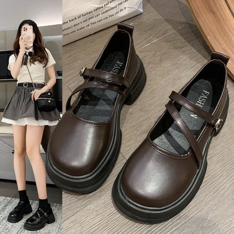 ASSKLO French vintage small leather shoes women's 2025 spring and autumn shallow collegiate style single shoes JK with skirt block heel Mary Jane shoes