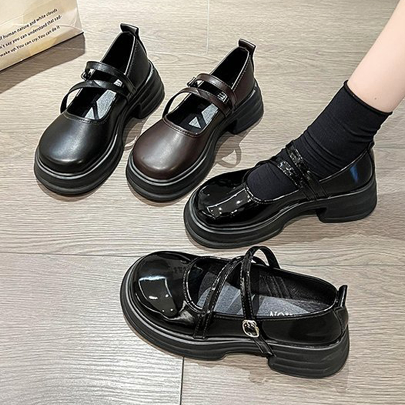 ASSKLO French vintage small leather shoes women's 2025 spring and autumn shallow collegiate style single shoes JK with skirt block heel Mary Jane shoes
