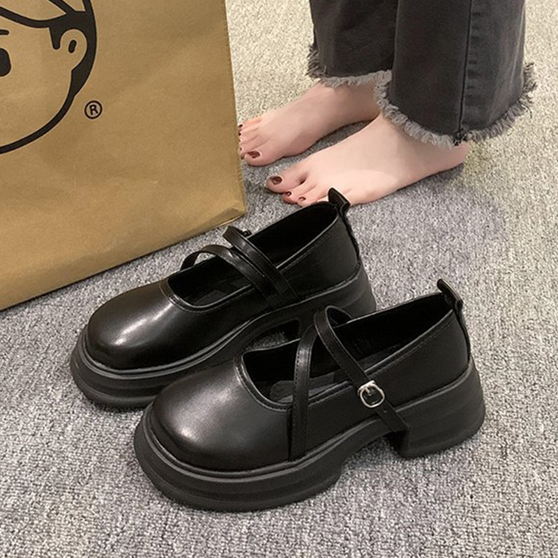 ASSKLO French vintage small leather shoes women's 2025 spring and autumn shallow collegiate style single shoes JK with skirt block heel Mary Jane shoes