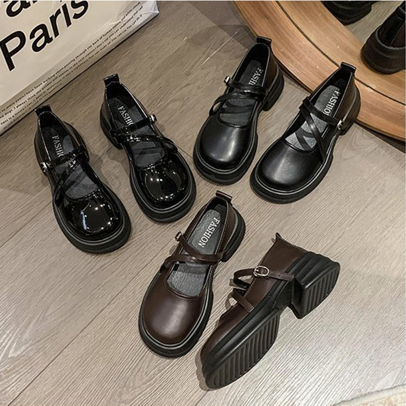ASSKLO French vintage small leather shoes women's 2025 spring and autumn shallow collegiate style single shoes JK with skirt block heel Mary Jane shoes