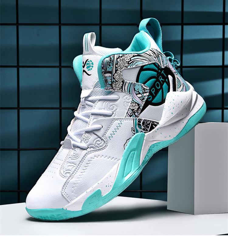 ASSKLO Men's women's basketball shoes autumn and winter leather print graffiti wear-resistant anti-slip couple sneakers trendy sneakers