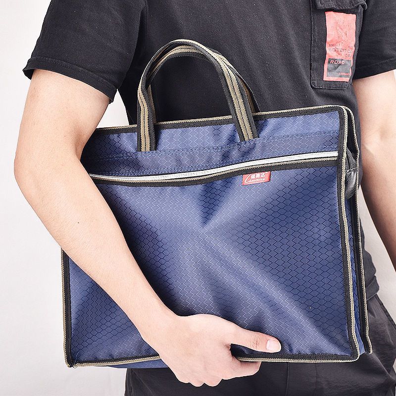 Large capacity conference bag, file bag, office handbag, work portable file bag, canvas waterproof information bag, conference bag, Oxford cloth handbag, double layer zipper