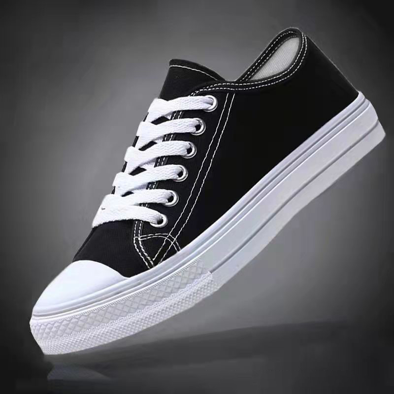 ASSKLO Flats shoes flat heel low top solid color black women's canvas small white shoes versatile version