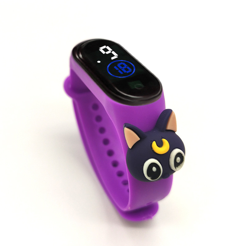 Fashion Cartoon Children LED Electronic Touch Watches 30M Waterproof Boys Girls Students Bracelet Watches Sons Daughters Classmates Friends Birthday Gifts Pink Red Blue Yellow Purple Green Black White