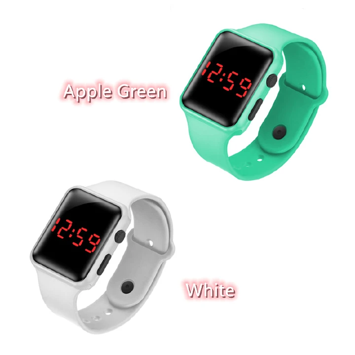 2PCS/SET Manufacturer Wholesale LED Electronic Students Fashion Sports Apple Square Silicone Electronic Leisure Sports Watch