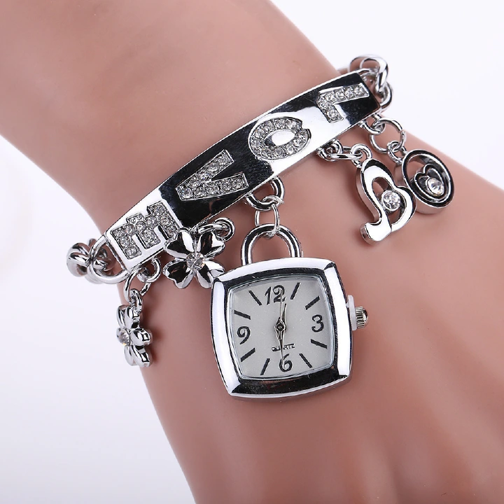 Lock- your- Love Lovers Watches Hot Selling Luxury Stainless Steel Women Bracelet Watches European & African Fashion Lover Bracelet Gift Watch Female Students Girls Gift Watches + Luxury Gift Box