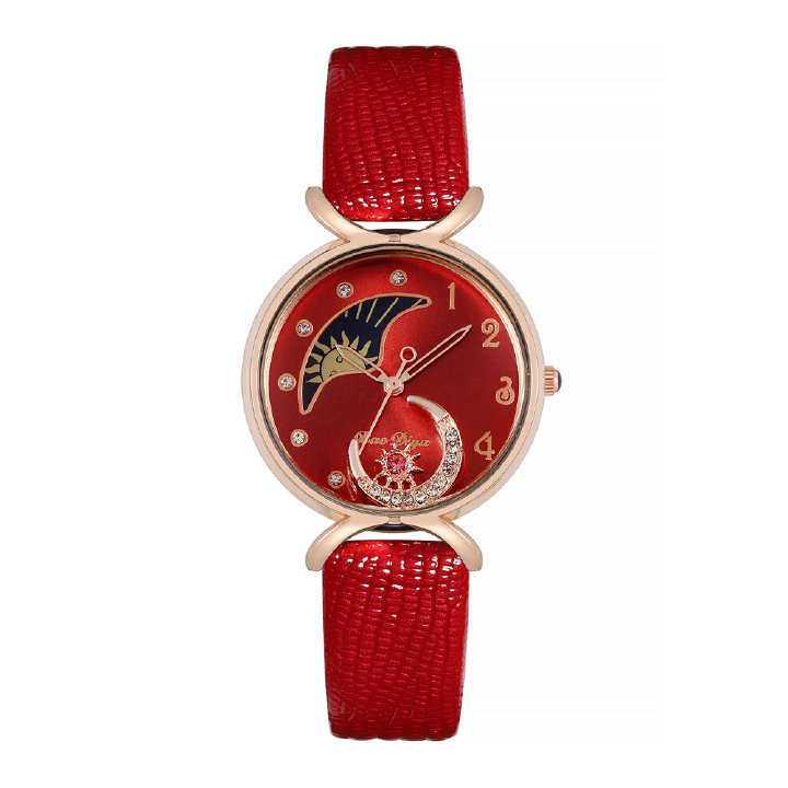 Fantastic New Concept of The Sun & The Moon With Inlaided Crystals Women‘s Metal Watches Set (1PC Watch+1PC Bracelet) Newest Version Office Ladies Female Students Lovely Gift Watches + Luxury Gift Box