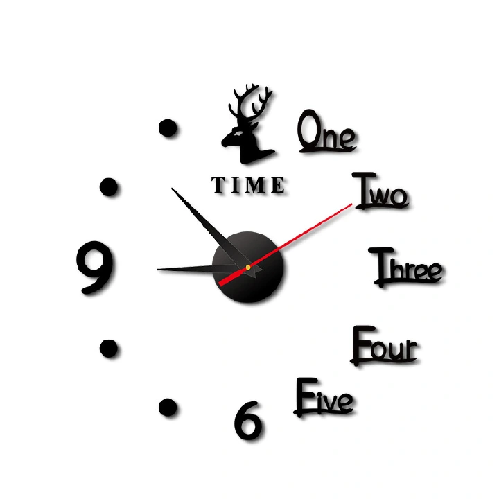 Dia. 40cm 60cm Fashion Luminous 3D Mirror DIY Silent Art Wall Clock Study Room Living Room Dinning Room Coffee Shops Coffee Rooms Kitchen Room Wall Sticker Acrylic Decoration Dormitory Deer Wall Clock