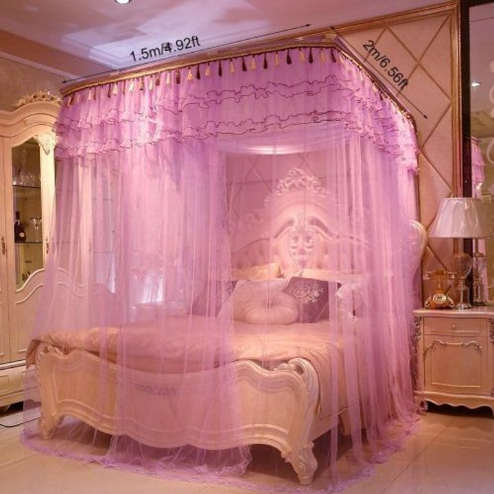 Fashion 2 Stand Mosquito Net with Sliding Rail 5 by 6 - Purple purple