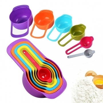 Measuring Cup and Spoons - Stackable Colorful Plastic for Kitchen tools Multicolour 6 pieces