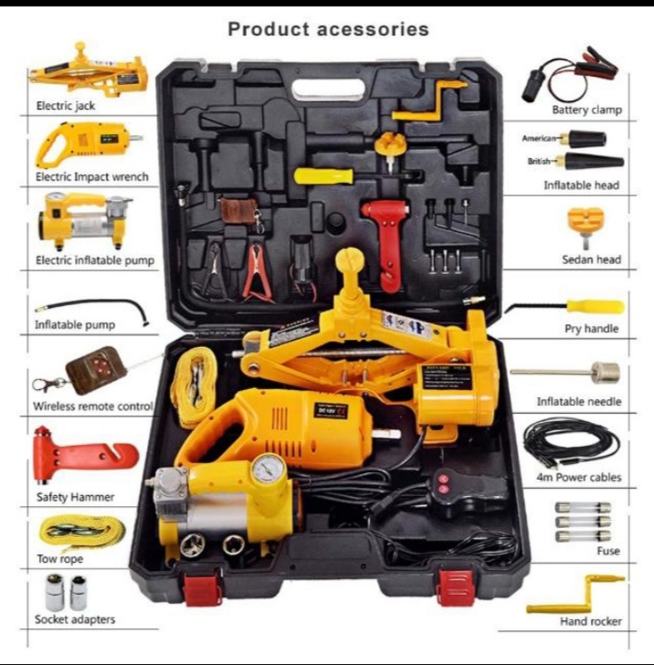 Electric Car Jack, Wrench Air Compressor Kit Box
