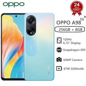 OPPO A98 5G Smartphone, 8GB + 256GB ROM, 67W SuperVOOC, Snapdragon 695, 64MP AI Camera