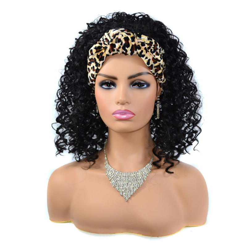 New Arrival Women&apos;s Headband Deep Curly High Temperature Synthetic Fiber 1B# Black Wigs