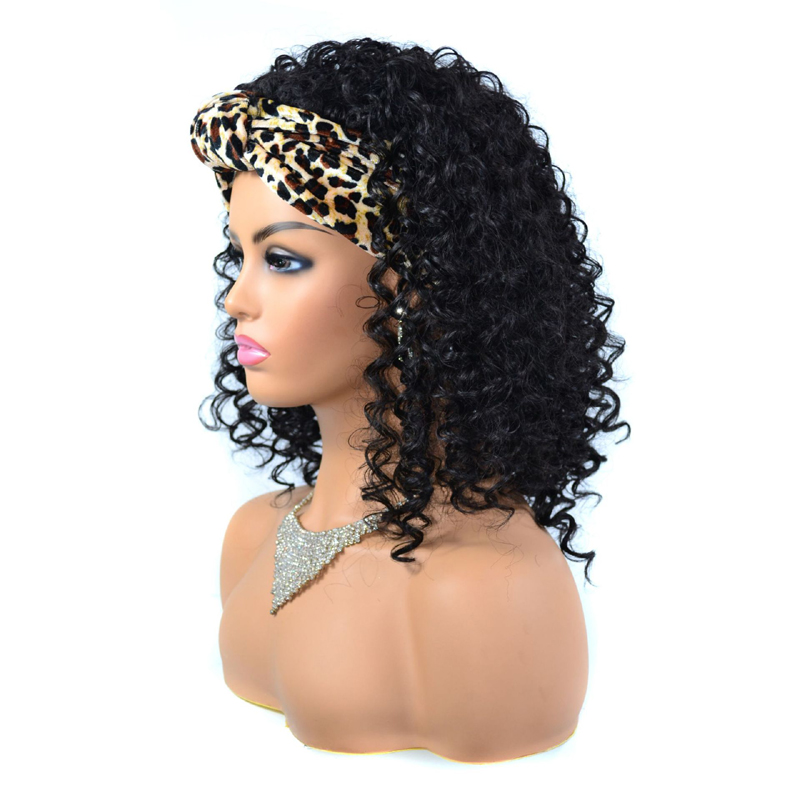 New Arrival Women&apos;s Headband Deep Curly High Temperature Synthetic Fiber 1B# Black Wigs