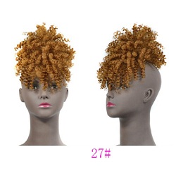 Afro Curly Puff Hair Bun With Bang Qualified High Temperature Fiber Synthetic Hair Piece Fringe Wigs