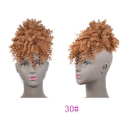 Afro Curly Puff Hair Bun With Bang Qualified High Temperature Fiber Synthetic Hair Piece Fringe Wigs