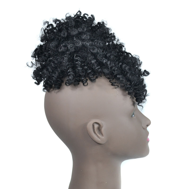 Afro Curly Puff Hair Bun With Bang Qualified High Temperature Fiber Synthetic Hair Piece Fringe Wigs