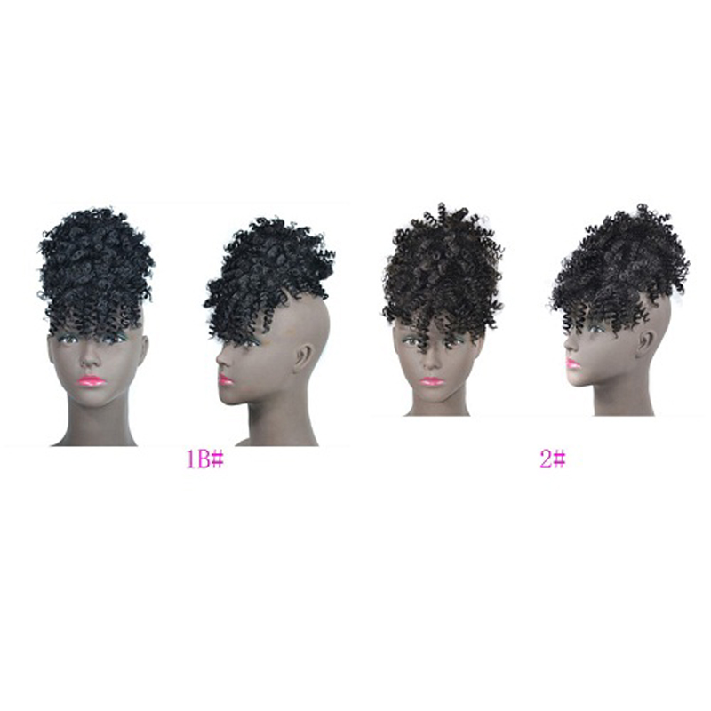 Afro Curly Puff Hair Bun With Bang Qualified High Temperature Fiber Synthetic Hair Piece Fringe Wigs