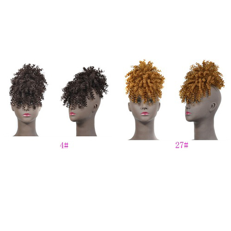 Afro Curly Puff Hair Bun With Bang Qualified High Temperature Fiber Synthetic Hair Piece Fringe Wigs