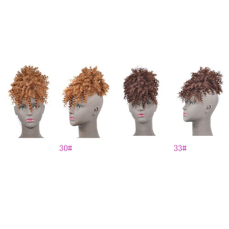 Afro Curly Puff Hair Bun With Bang Qualified High Temperature Fiber Synthetic Hair Piece Fringe Wigs