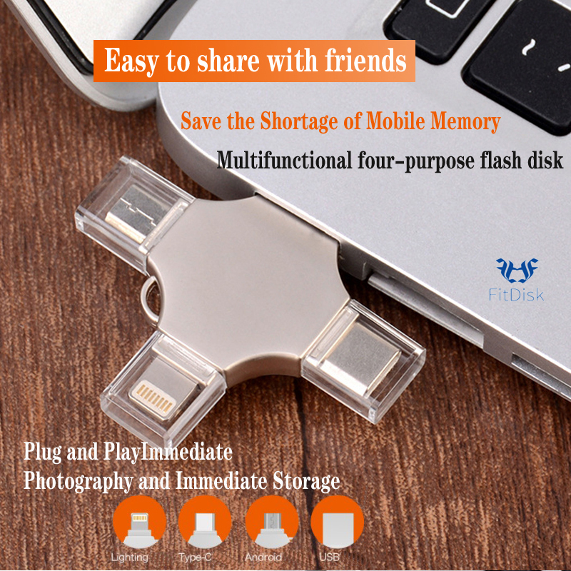 New 4-in-1 32G 64G 128G USB Flash Drives for Iphones and Android mobile computers flash drive flash disk flashdrive flashdisk flashdrives flashdisks pendrive pen drive flash disks 32GB 64GB 128GB