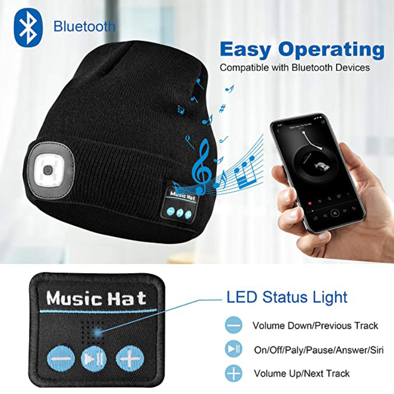 Wireless Music Bluetooth Hat LED Call Night Running Outdoor Lighting Emergency For Christmas gift