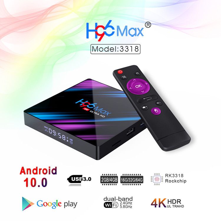 WECHO H96max Set Top TV Box RK3318 Android 10.0 Smart 4K HD Network Player Digital 4G RAM/64G ROM