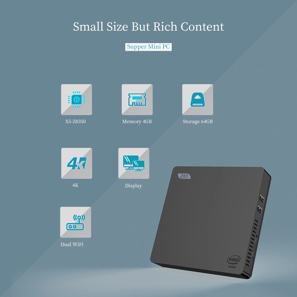 WECHO Z83-V Z8350 Four Core Mini PC Set Top Box Host Office Game 4 + 64g Mini PC