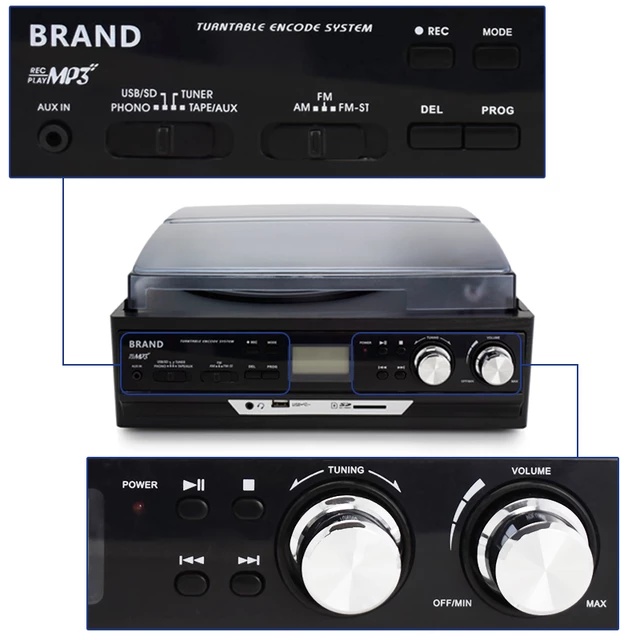WECHO Bluetooth Recorder Player Desonic Turntable Antique USB/SD Phonograph