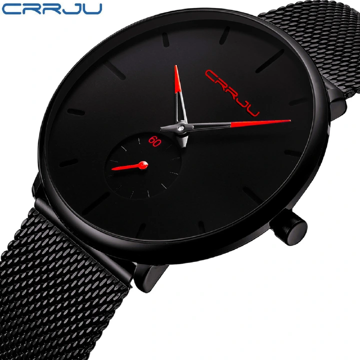 WECHO 2021 High quality CRRJU Mens Watches Top Brand Luxury Quartz Watch Men Casual Slim Mesh 30M living Waterproof