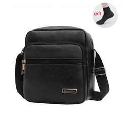(Gift: a pair of men's socks)Men's bag New Large Capacity Single Shoulder Bag Pu Business Men's Messenger Bag Men's Single Shoulder Backpack Black 20cm*11cm*22cm