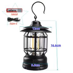 New Arrival Camping Light Outdoor Waterproof Hanging Lantern LED Tent Lamp Rechargeable Night Light Black Vintage