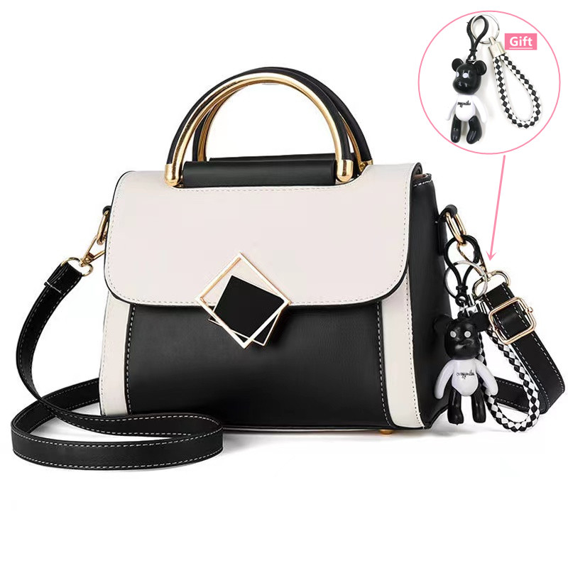 Gift (1 Bear Pendant) One shoulder large capacity portable small square bag women's bag handbag