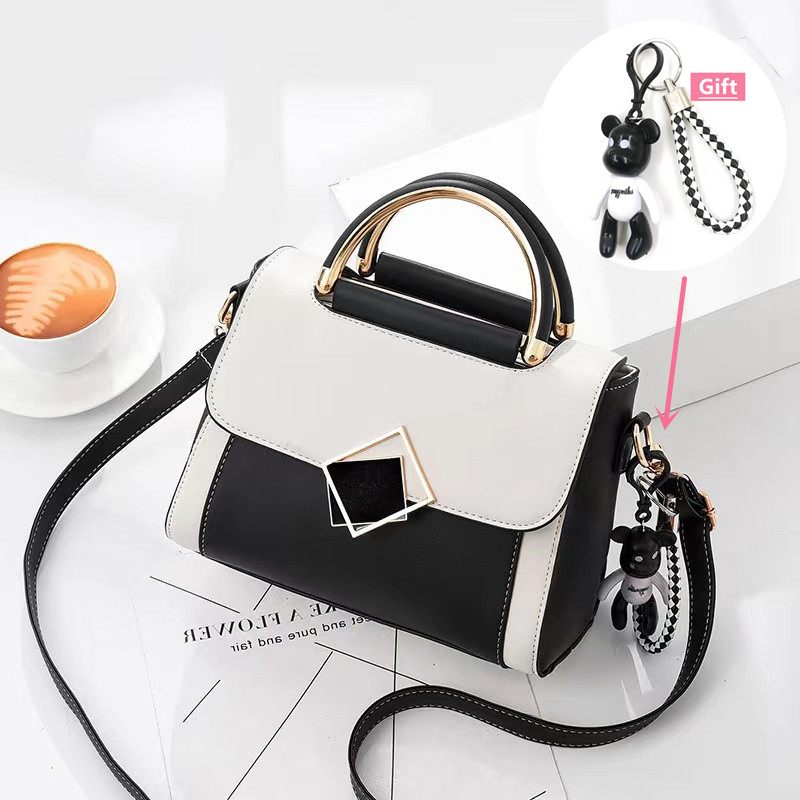 Gift (1 Bear Pendant) One shoulder large capacity portable small square bag women's bag handbag