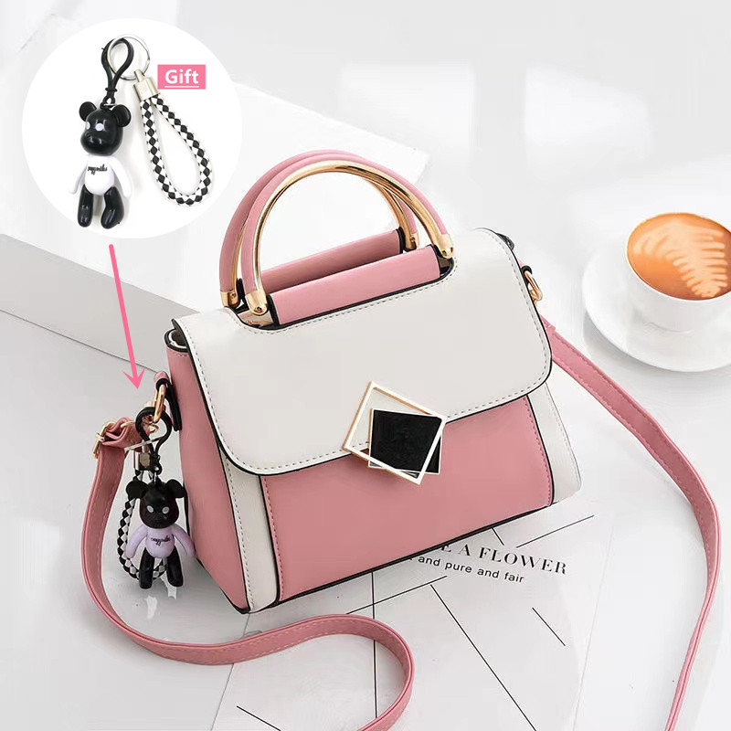 Gift (1 Bear Pendant) One shoulder large capacity portable small square bag women's bag handbag